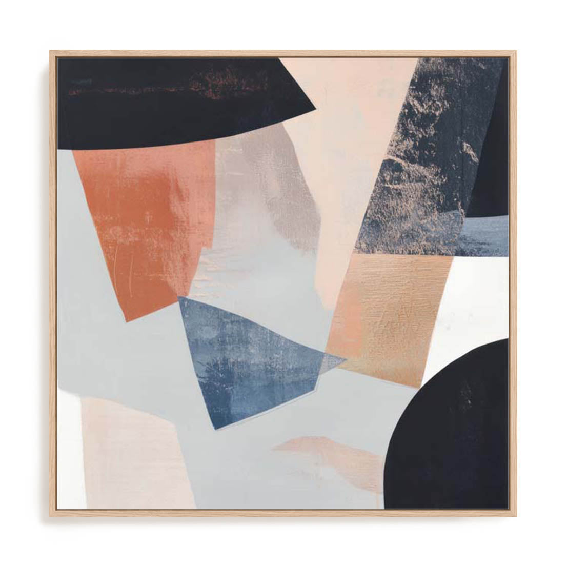 Wall Art Stretched Canvas In Natural Oak  Frame - Fragmented Visions Iii Abstract Art