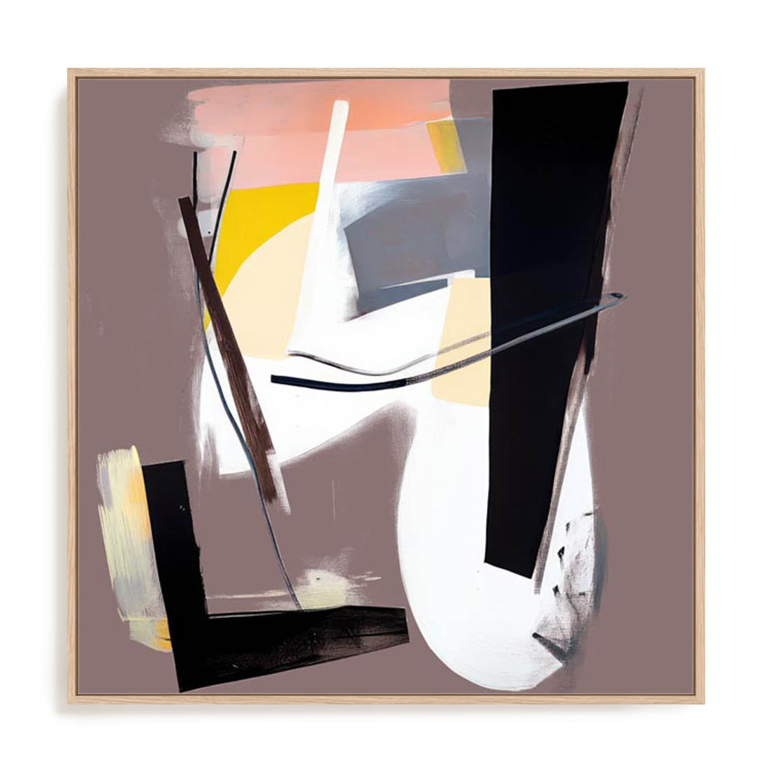 Wall Art Stretched Canvas In Natural Oak  Frame - Contours In Motion I Abstract Art