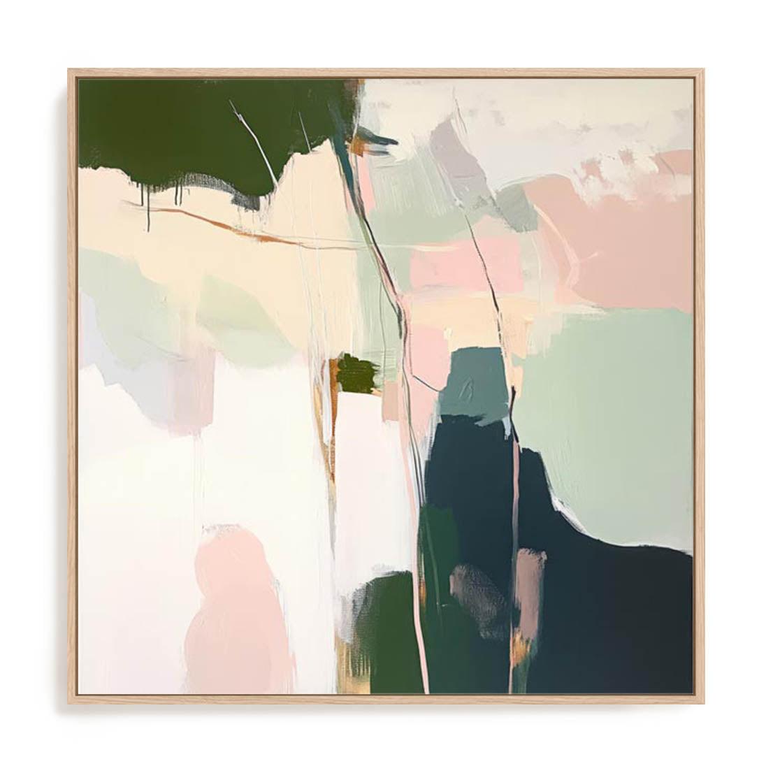 Wall Art Stretched Canvas In Natural Oak  Frame - Muted Minimalism I Abstract Art