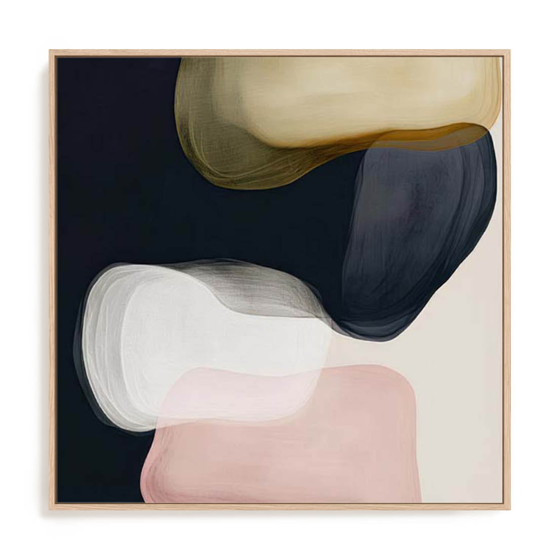 Wall Art Stretched Canvas In Natural Oak  Frame - Veiled Visions I Abstract Art