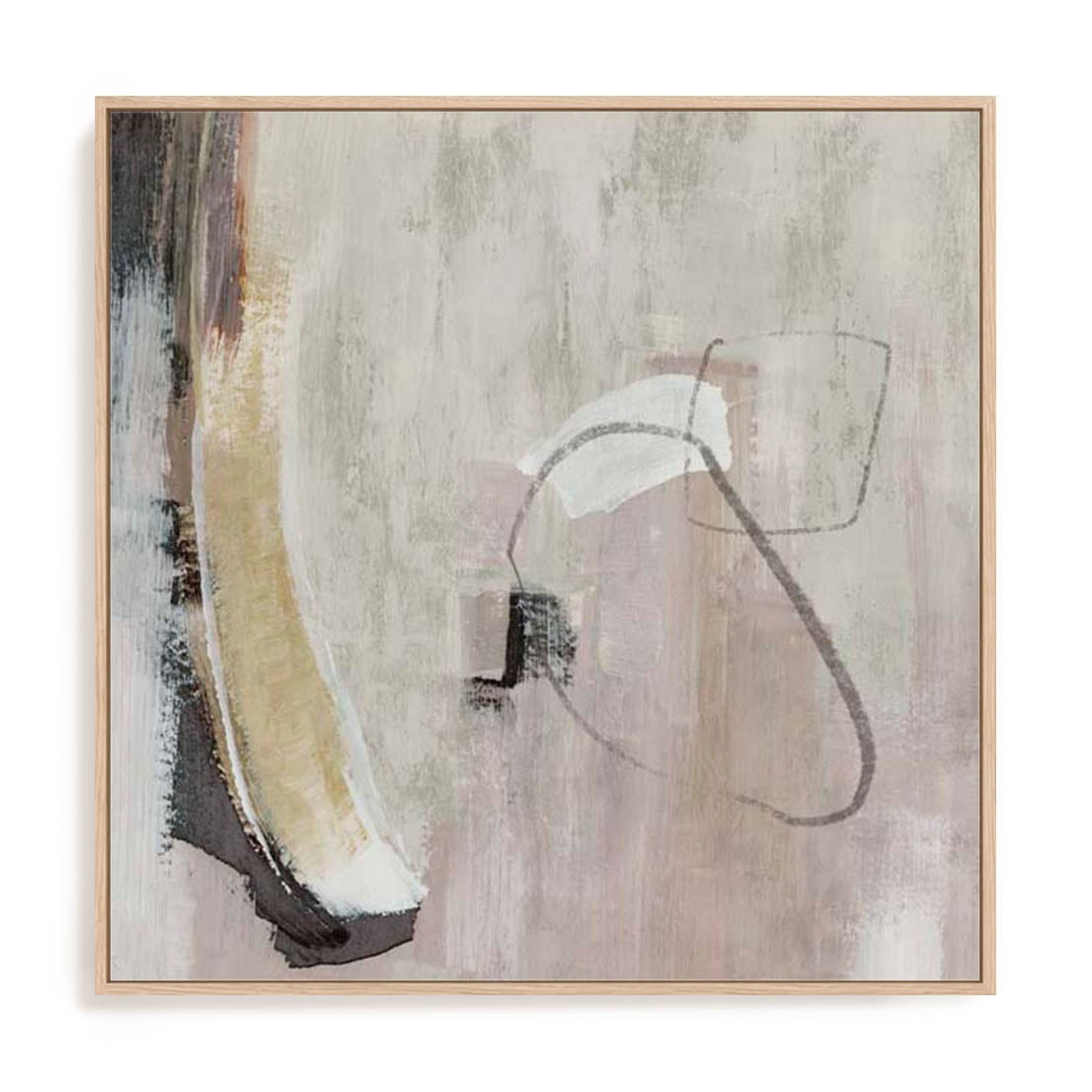 Wall Art Stretched Canvas In Natural Oak  Frame - Warm Simplicity I Abstract Art