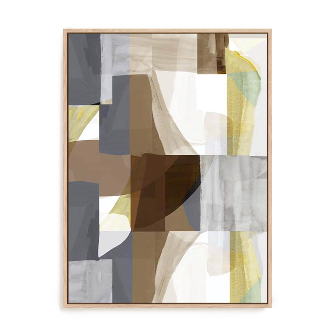 Wall Art Stretched Canvas In Natural Oak  Frame - Silhouette Symphony I Abstract Art