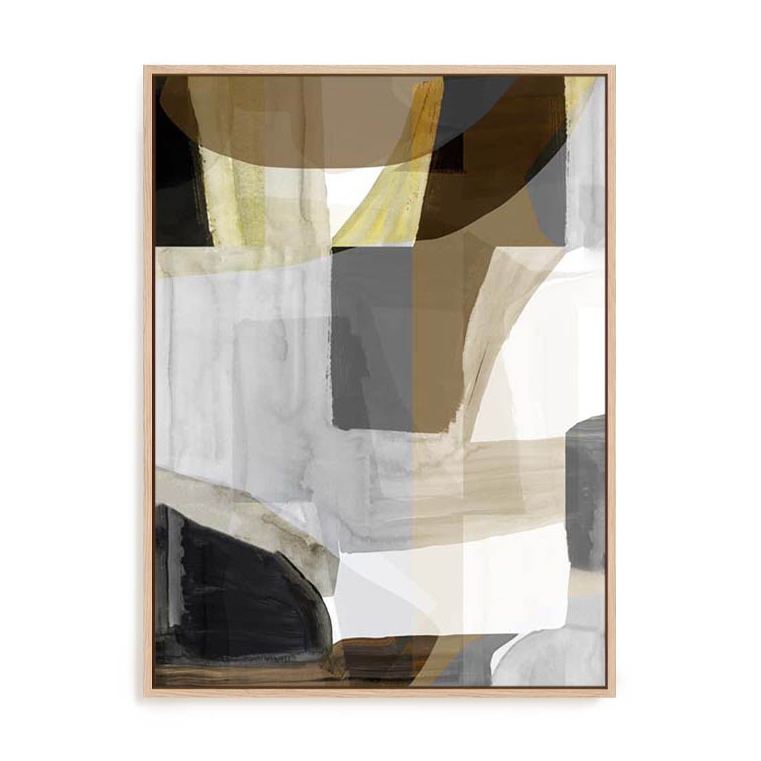 Wall Art Stretched Canvas In Natural Oak  Frame - Silhouette Symphony Ii Abstract Art