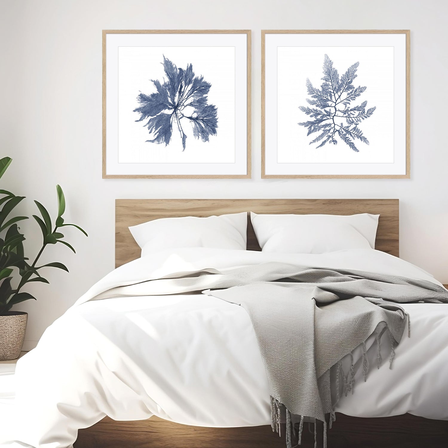 Hampton style framed wall art pair for coastal bedrooms