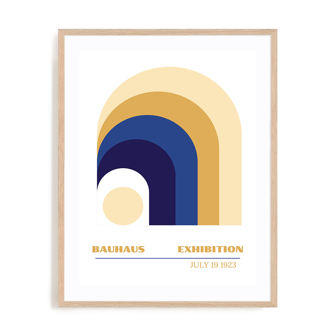 Bauhaus Blue and Yellow Arches Wall Art #oran_natural-white-border