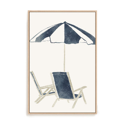 Blue Umbrella and Chairs Wall Art