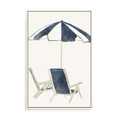 Blue Umbrella and Chairs Wall Art