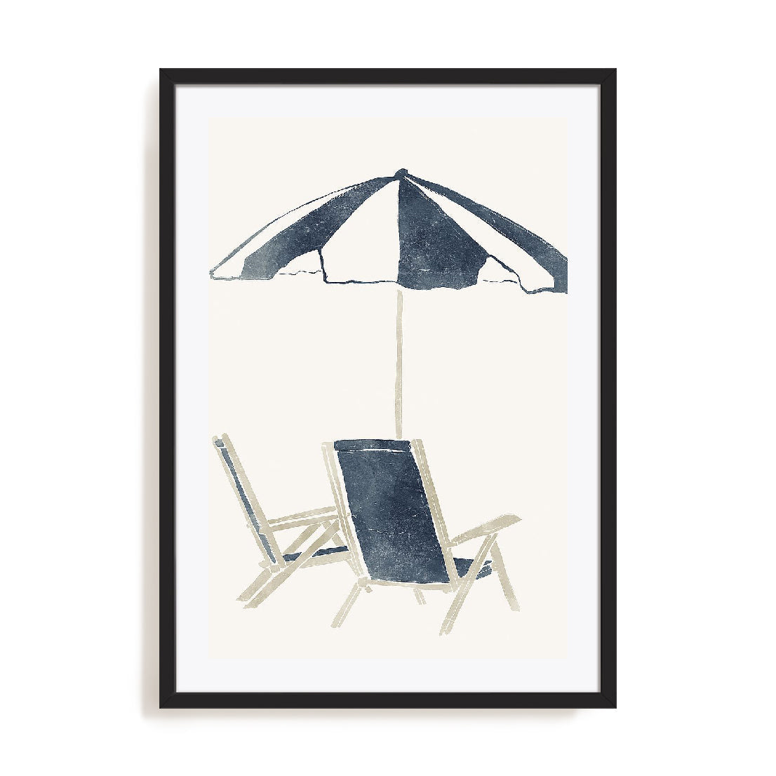 Blue Umbrella and Chairs Wall Art