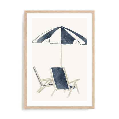 Blue Umbrella and Chairs Wall Art