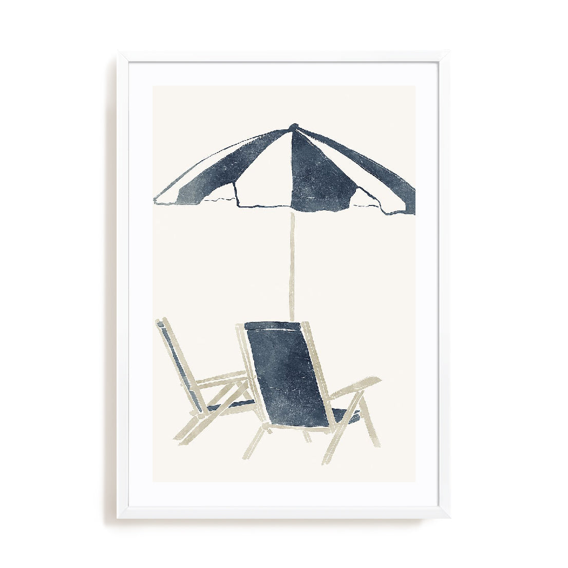 Blue Umbrella and Chairs Wall Art