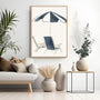 Blue Umbrella and Chairs Wall Art