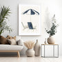 Blue Umbrella and Chairs Wall Art