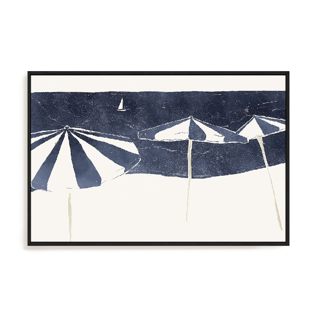 Blue Umbrellas and Sailboat Wall Art