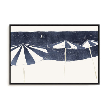 Blue Umbrellas and Sailboat Wall Art