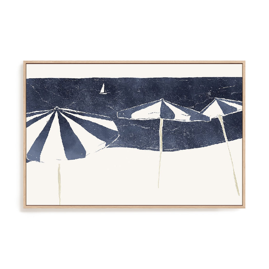 Blue Umbrellas and Sailboat Wall Art