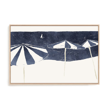 Blue Umbrellas and Sailboat Wall Art