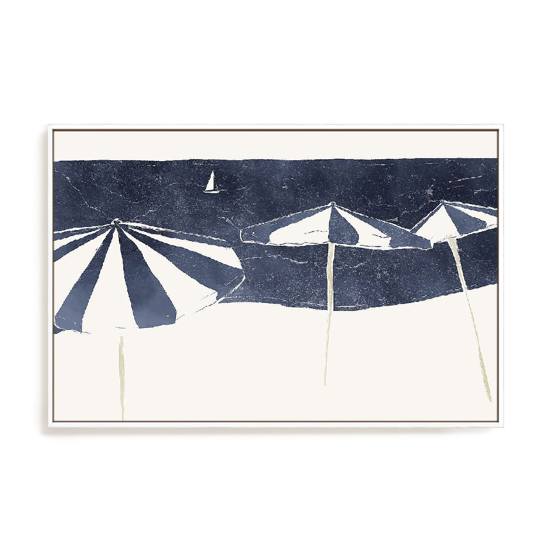 Blue Umbrellas and Sailboat Wall Art