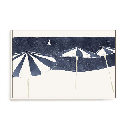 Blue Umbrellas and Sailboat Wall Art