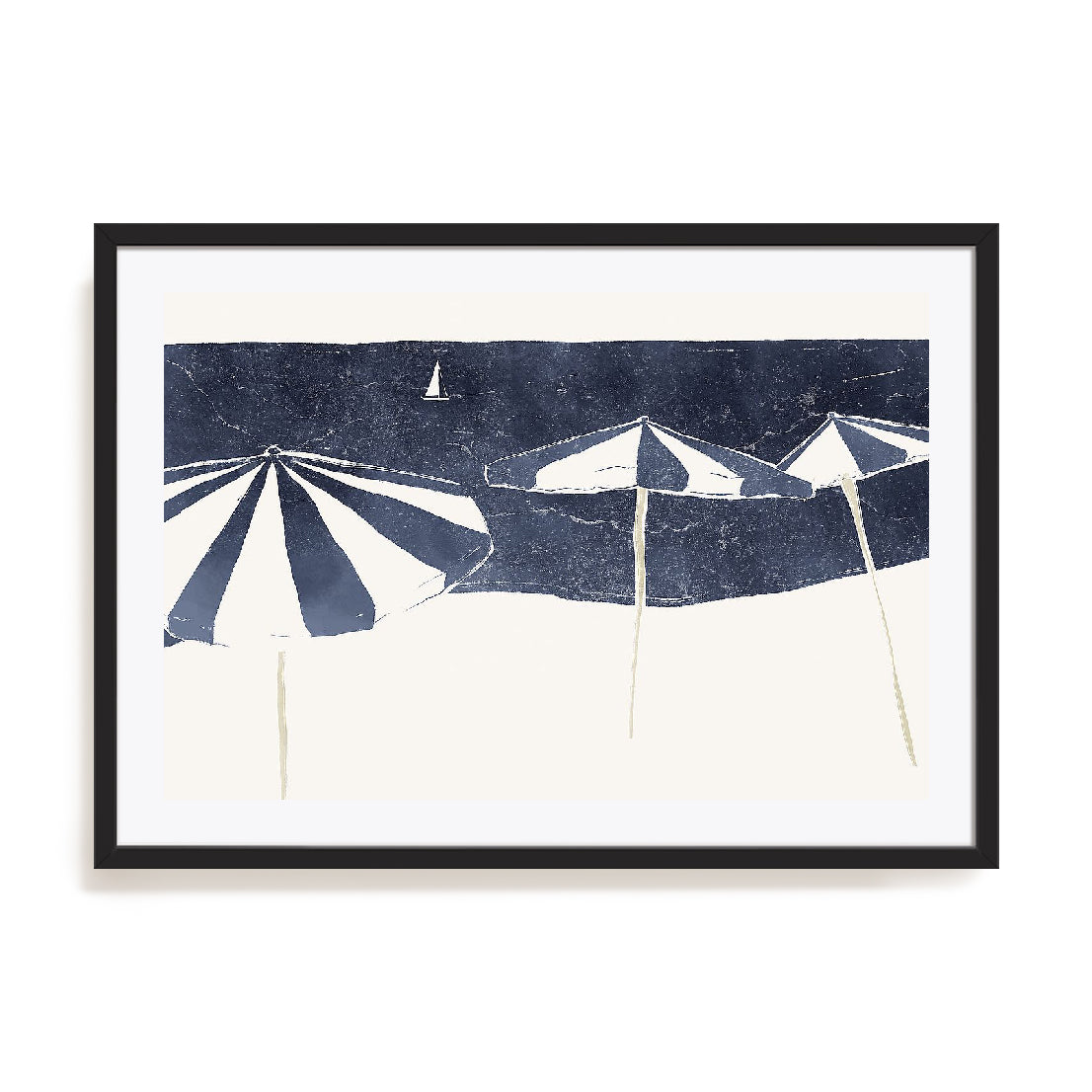 Blue Umbrellas and Sailboat Wall Art