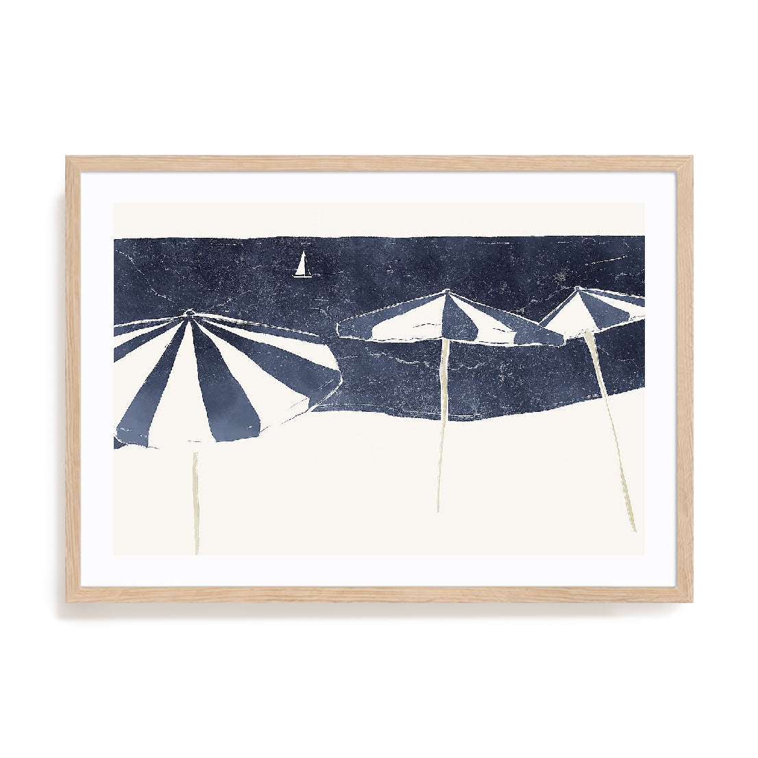 Blue Umbrellas and Sailboat Wall Art
