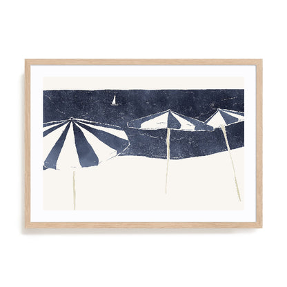 Blue Umbrellas and Sailboat Wall Art