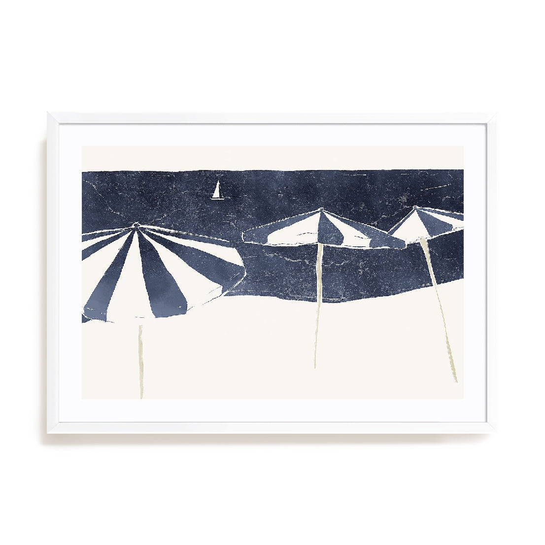 Blue Umbrellas and Sailboat Wall Art