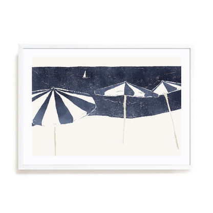 Blue Umbrellas and Sailboat Wall Art