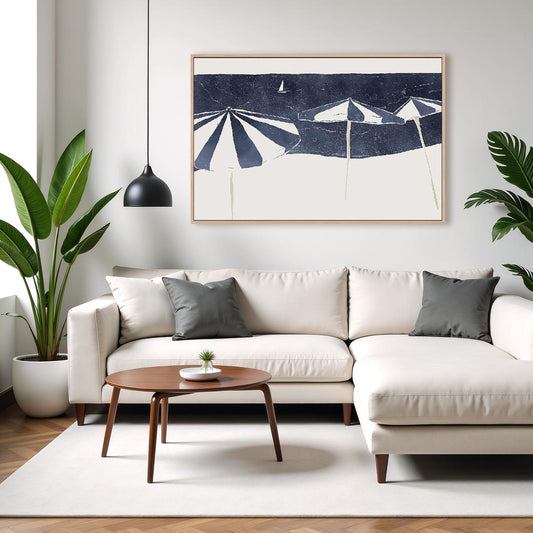 Blue Umbrellas and Sailboat Wall Art