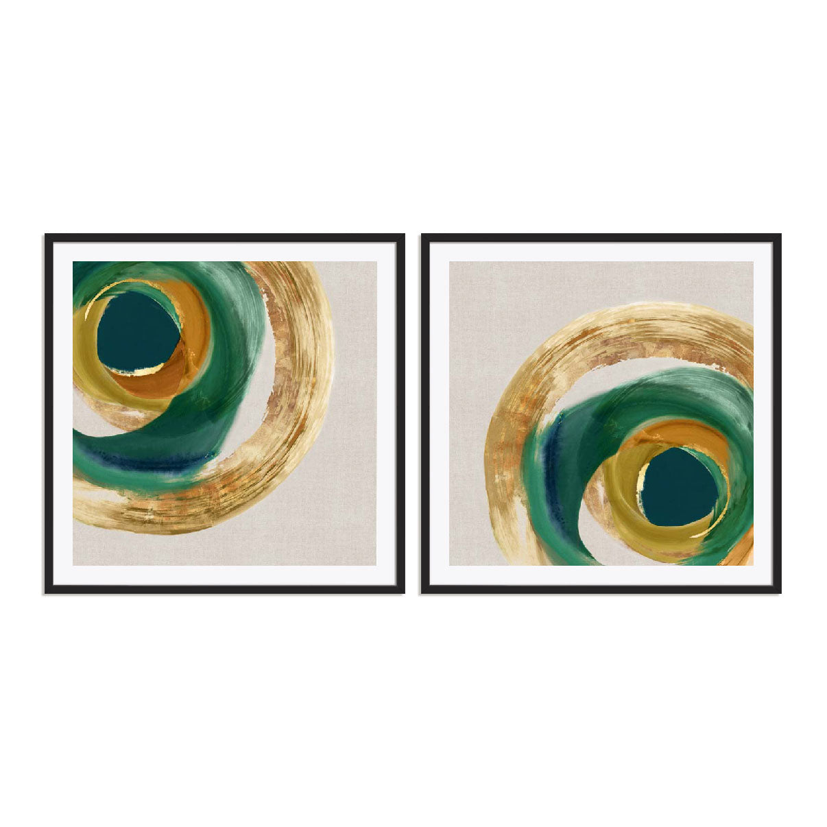Green Metallic Circle I and II Wall Art