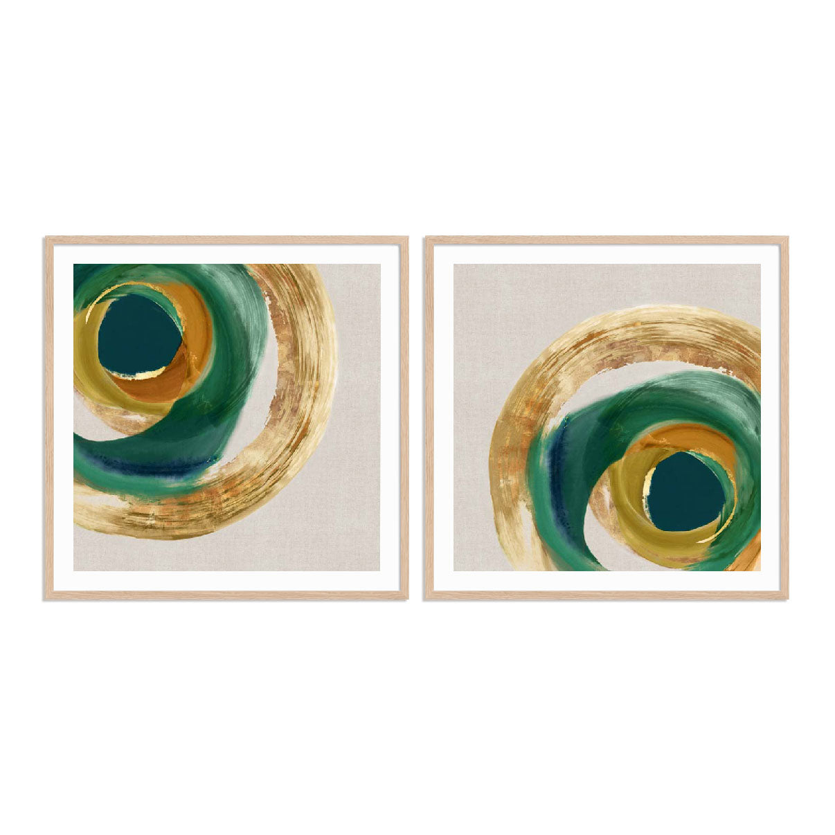 Green Metallic Circle I and II Wall Art