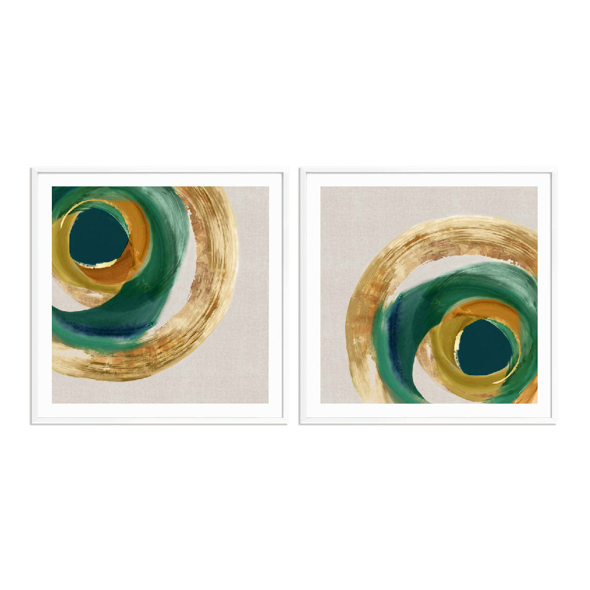 Green Metallic Circle I and II Wall Art