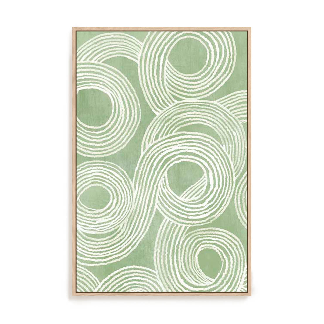 Wall Art Stretched Canvas In Natural Oak  Frame - Curves Of Verdant I Abstract Art