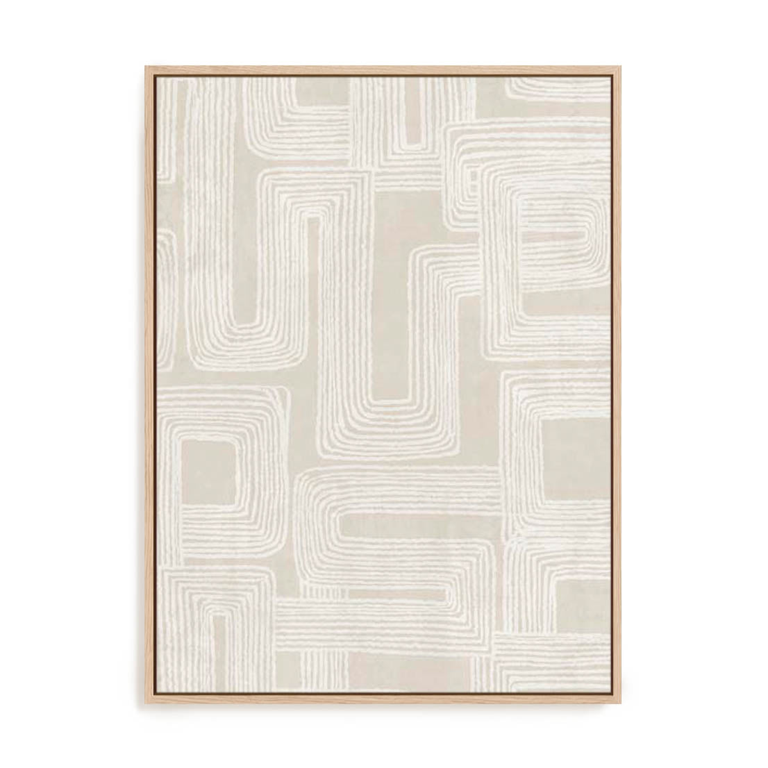 Wall Art Stretched Canvas In Natural Oak  Frame - Linear Majestic Abstract Art