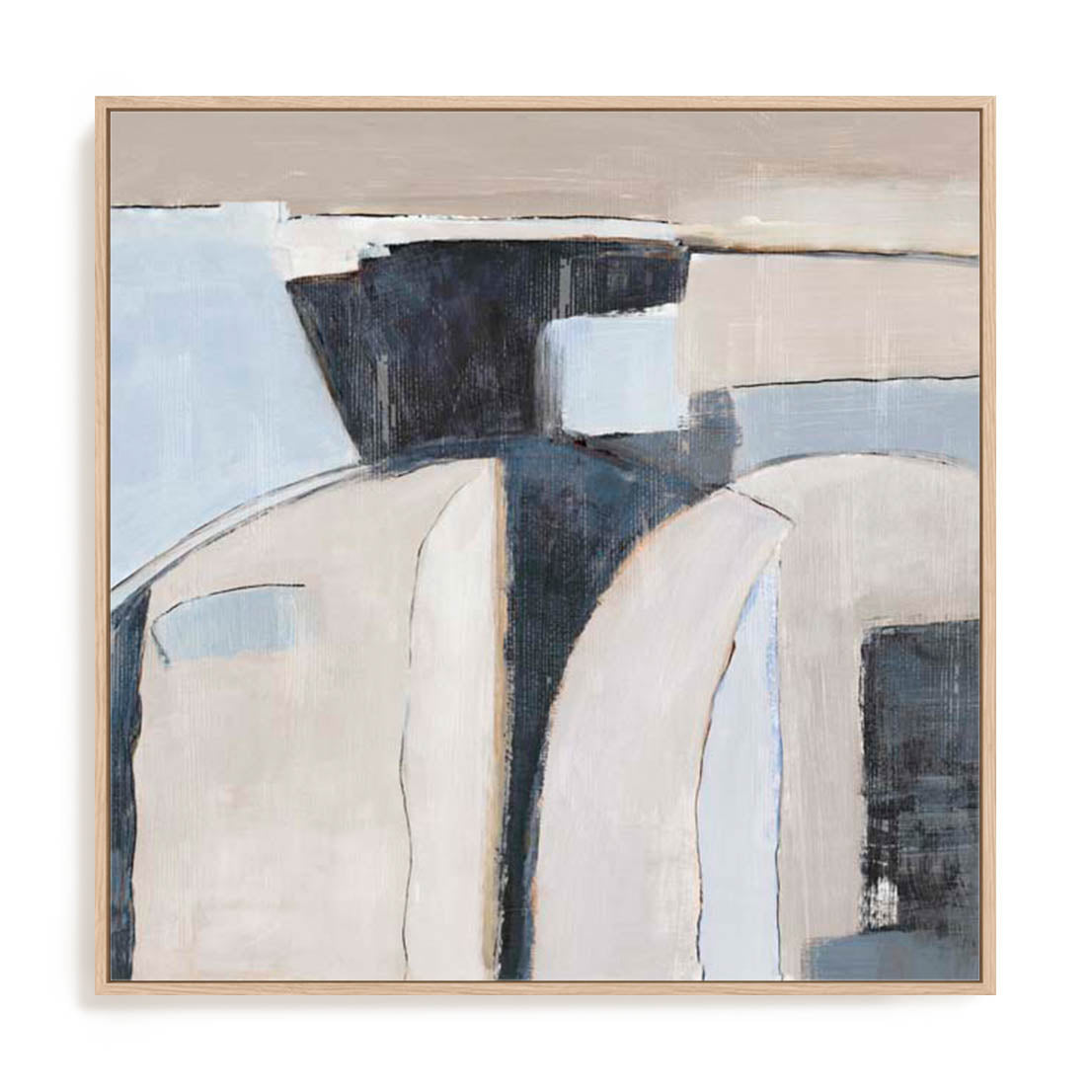 Wall Art Stretched Canvas In Natural Oak  Frame - Pieces Of The Whole Abstract Art
