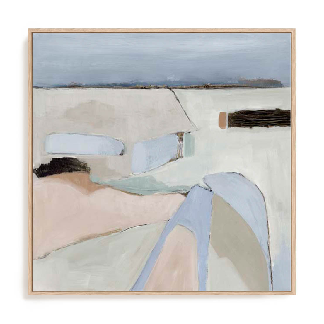 Wall Art Stretched Canvas In Natural Oak  Frame - The Beach Coastal Art