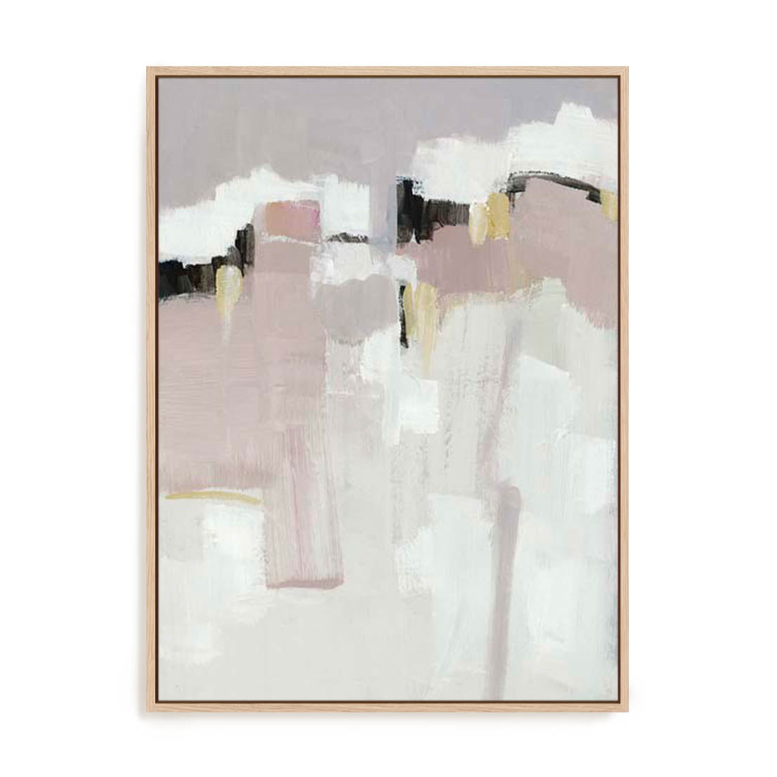 Wall Art Stretched Canvas In Natural Oak  Frame - Rosy Whispers Abstract Art