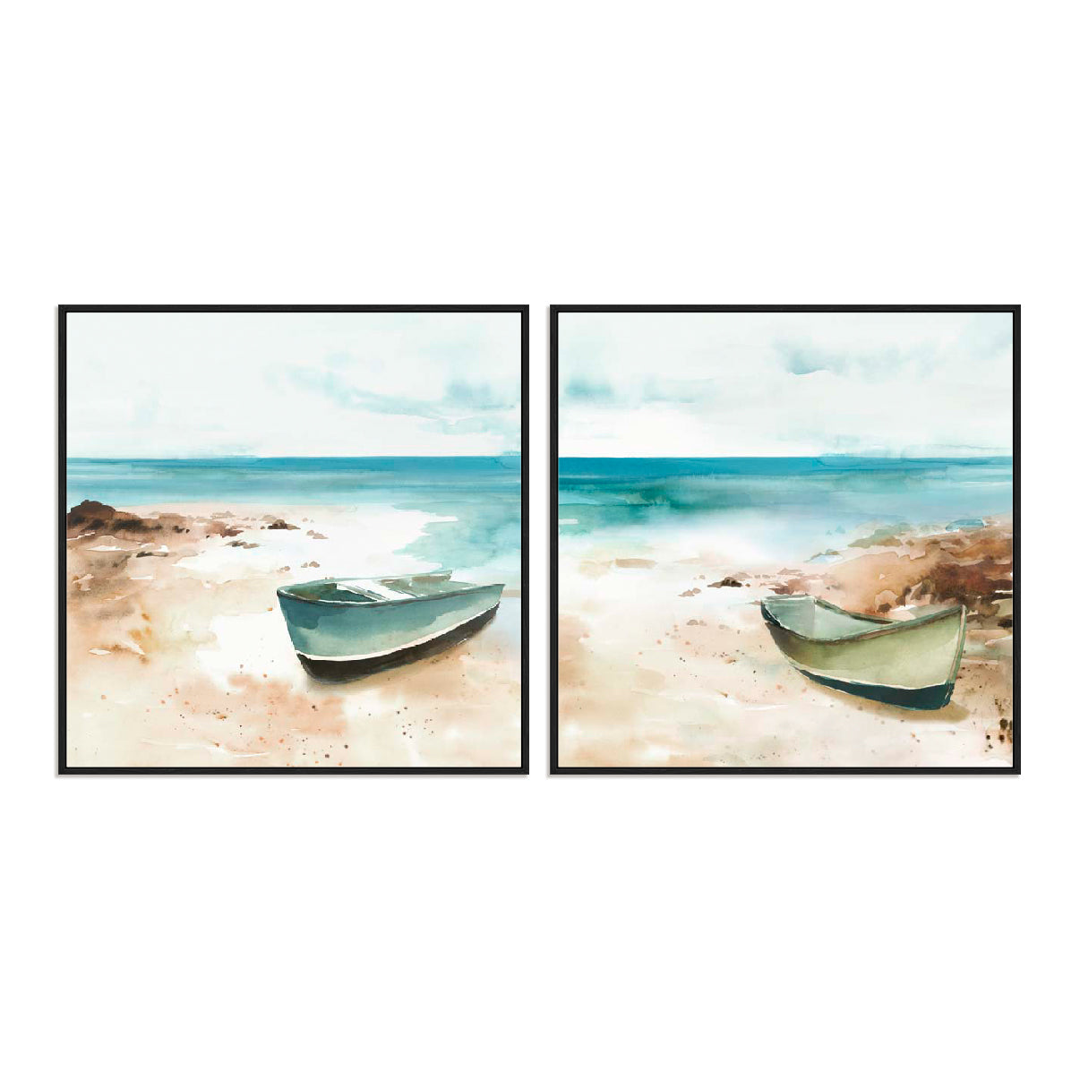 Little boat on the Shore I and II Wall Art