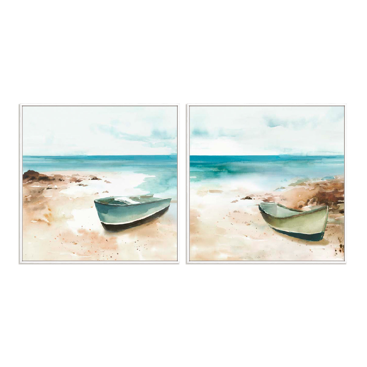 Little boat on the Shore I and II Wall Art