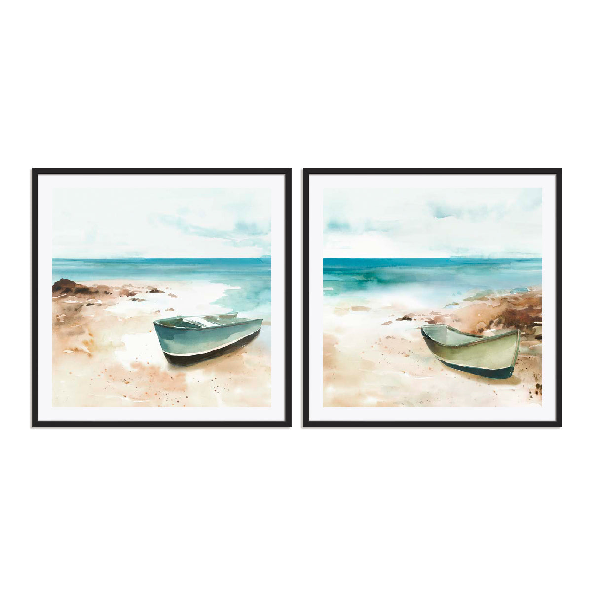 Little boat on the Shore I and II Wall Art
