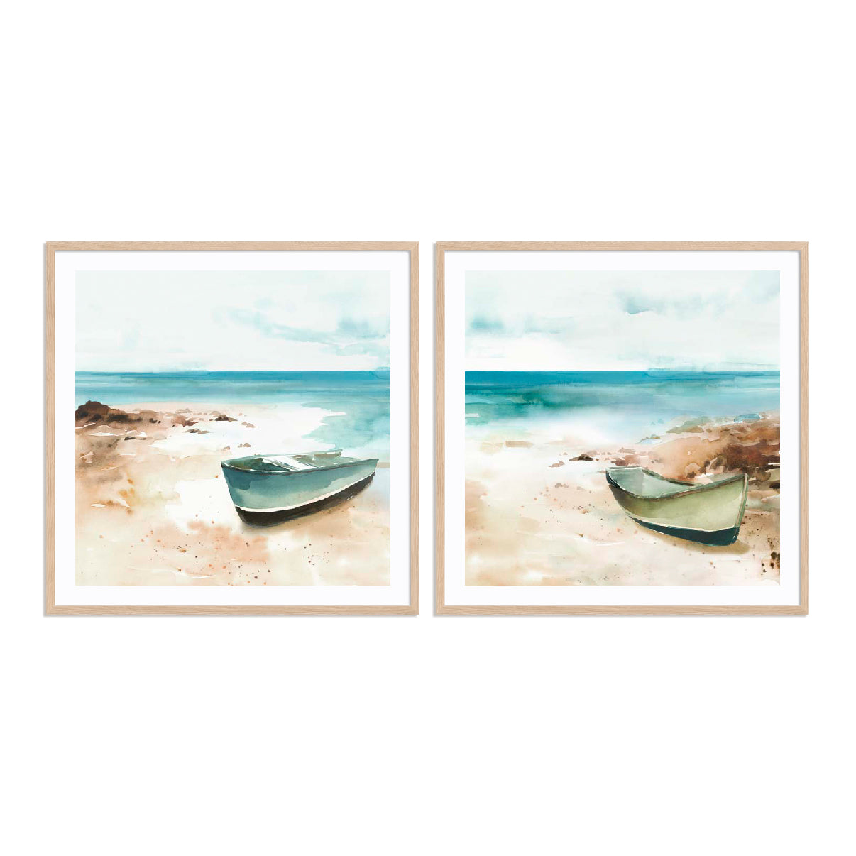 Little boat on the Shore I and II Wall Art