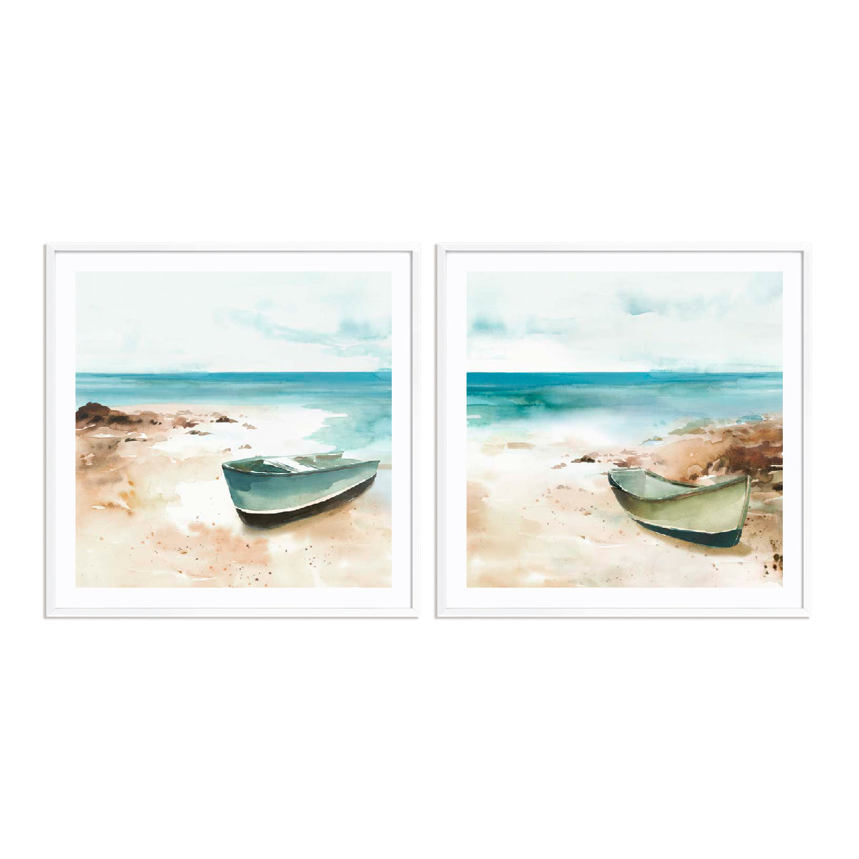 Little boat on the Shore I and II Wall Art