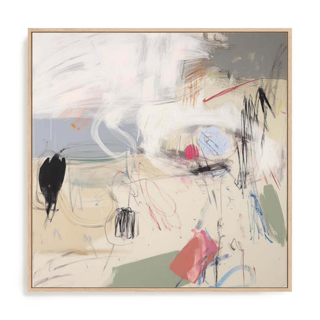 Wall Art Stretched Canvas In Natural Oak  Frame - Core Abstractions I Abstract Art
