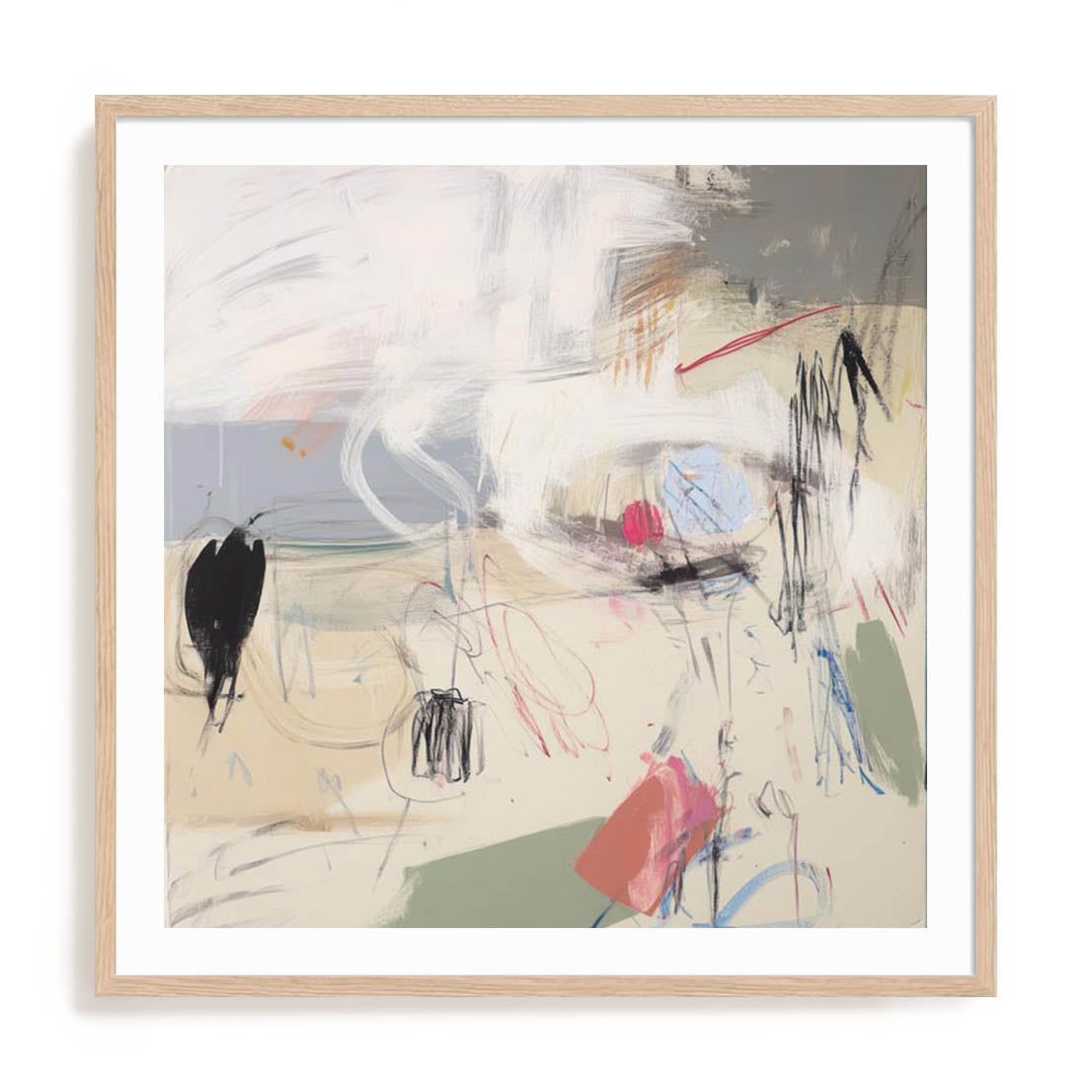 Wall Art Print Poster In Natural Oak Frame - Core Abstractions I Abstract Art
