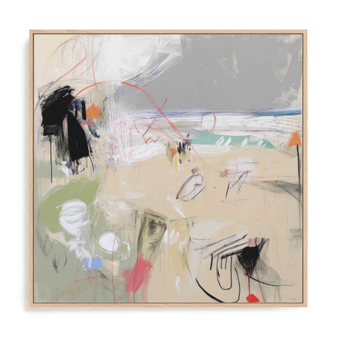 Wall Art Stretched Canvas In Natural Oak  Frame - Core Abstractions Ii Abstract Art