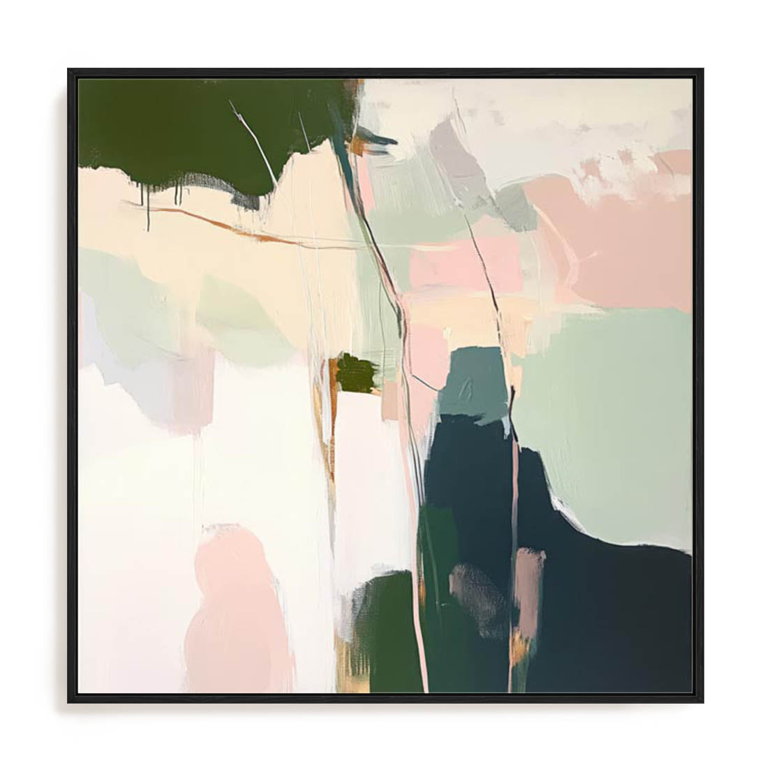 Wall Art Stretched Canvas In Black Frame - Muted Minimalism I Abstract Art