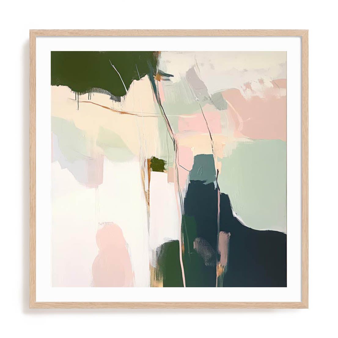 Wall Art Print Poster In Natural Oak Frame - Muted Minimalism I Abstract Art