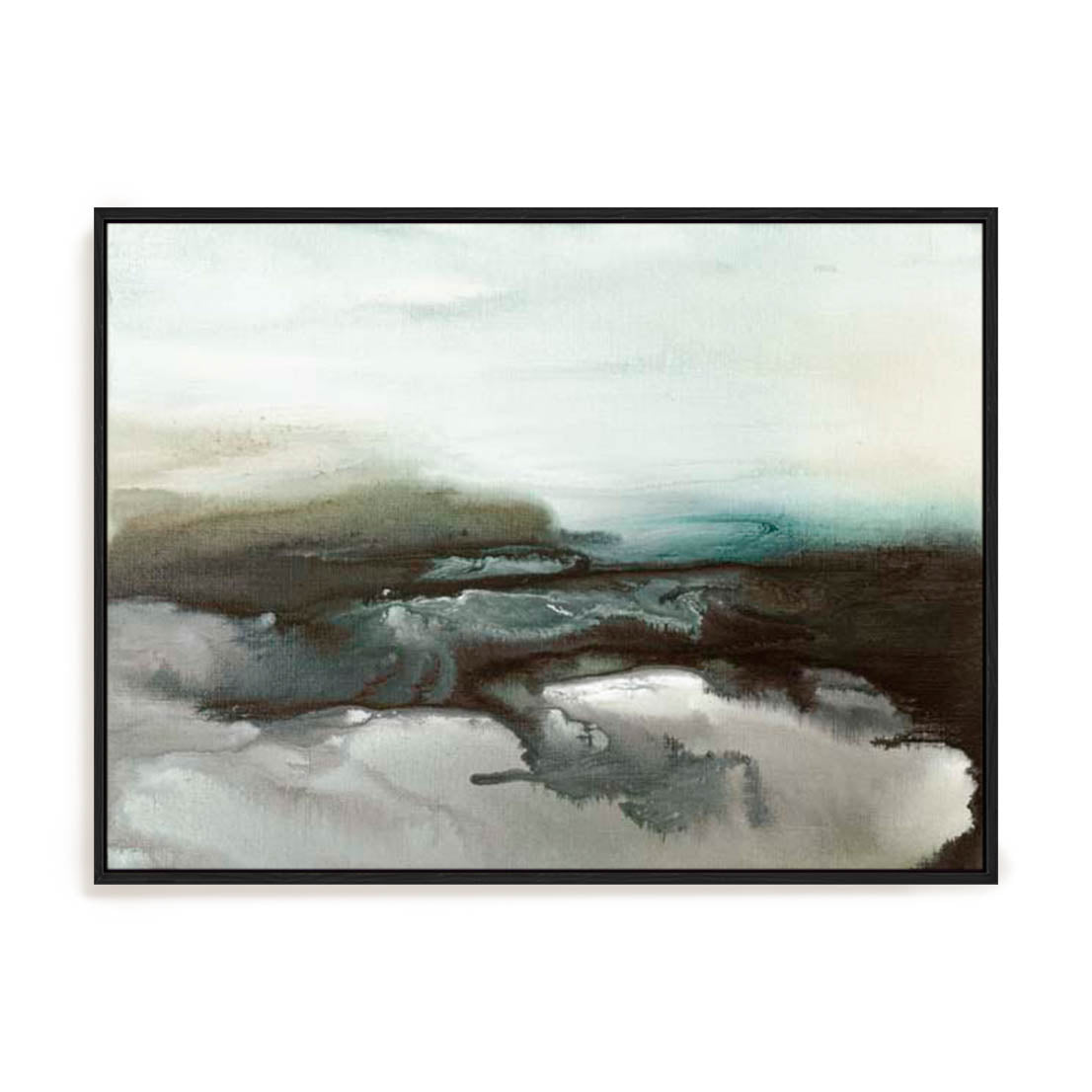 Wall Art Stretched Canvas In Black Frame - Marshland Serenity Abstract Art