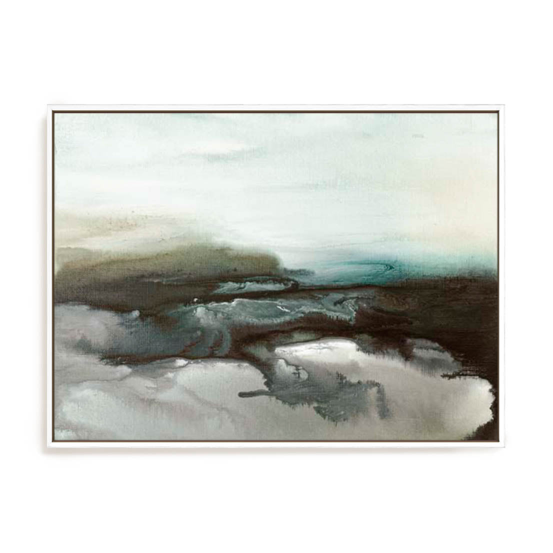 Wall Art Stretched Canvas In White  Frame - Marshland Serenity Abstract Art