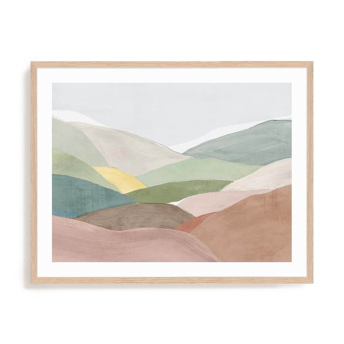 Wall Art Print Poster In Natural Oak Frame - Soft Rolling Hills I Landscape Art
