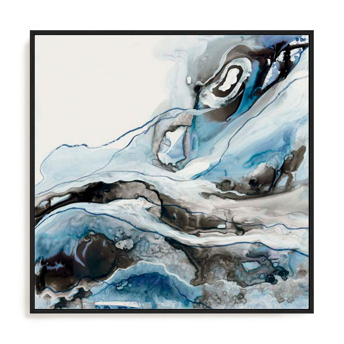 Wall Art Stretched Canvas In Black Frame - Swirls Of Serenity Abstract Art